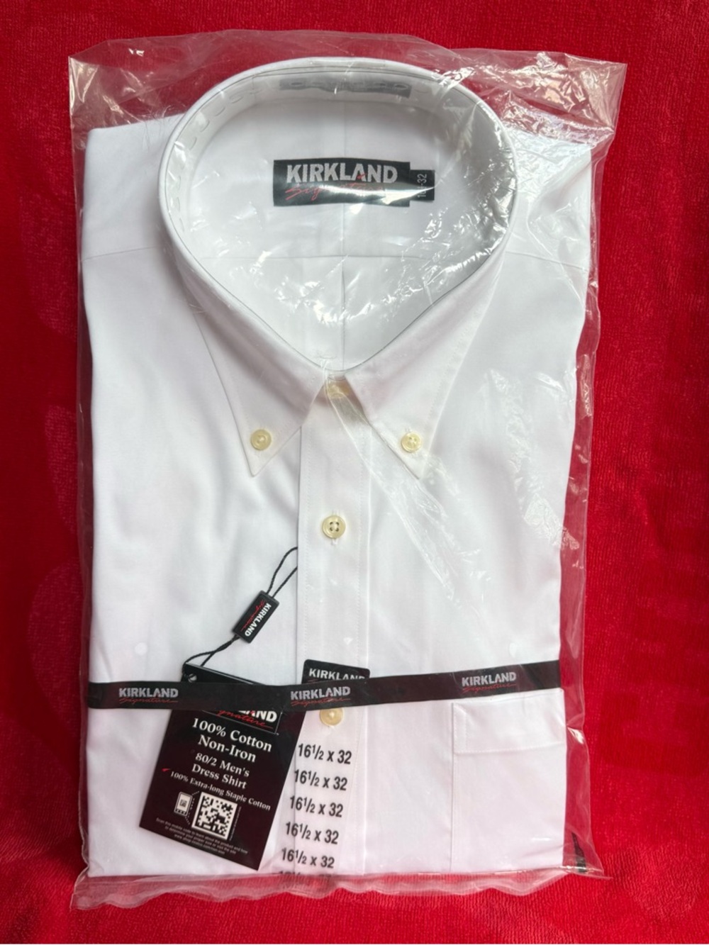 Kirkland Signature Men's White Button-Down Dress Shirt Long Sleeve 16.5 32 NEW